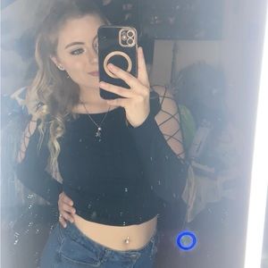 Black Crop Top Long Open Sleeve Shirt